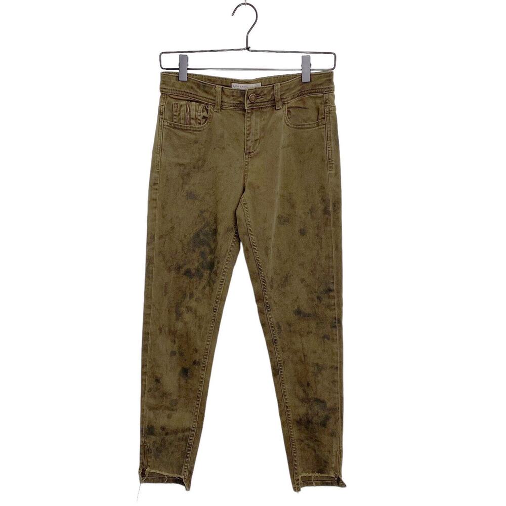 ZARA Basic Z1975 Denim Size 2 Mid Rise Skinny Uneven Hem Olive Jeans Dark Marks‎